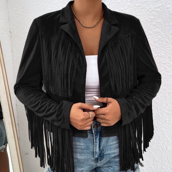 Boho Fringe Trim Open Front Jacket Casaul - Picture 4 of 5